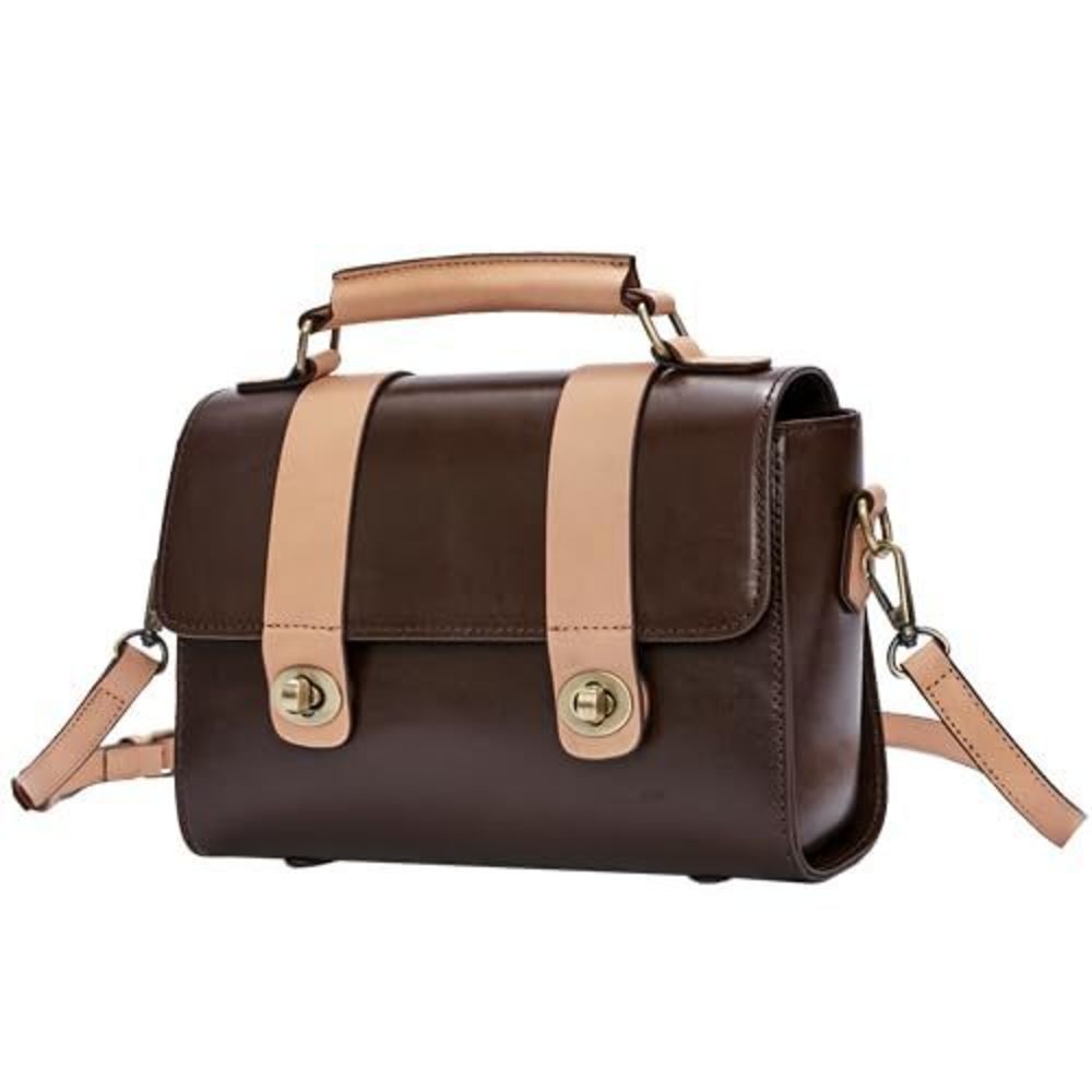 Genuine Leather Satchel Purse Vintage Messenger Bag - Ladies :<